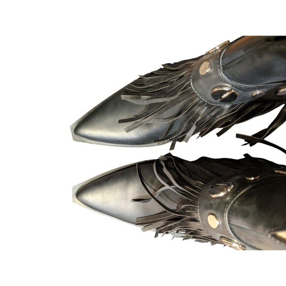 NEW Dolls Kill Simmi Darii Fringe Ankle Boots Women's Sz 8 Black Western Grunge - Picture 7 of 11